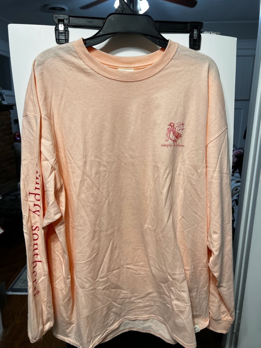 Simply Southern Peach Long Sleeve Tee with Pink Logo and Sleeve Script